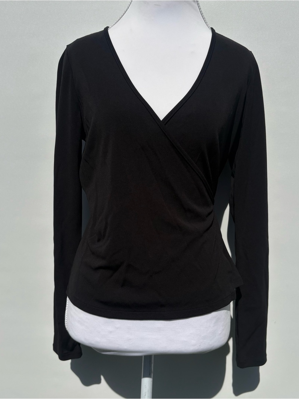 Y2K DKNY Black Long-Sleeve Wrap V-Neck Top